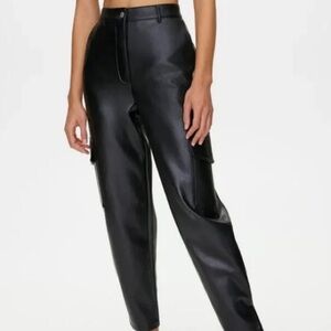 WILFRED FREE Black Faux Leather Cargo Pants, 4